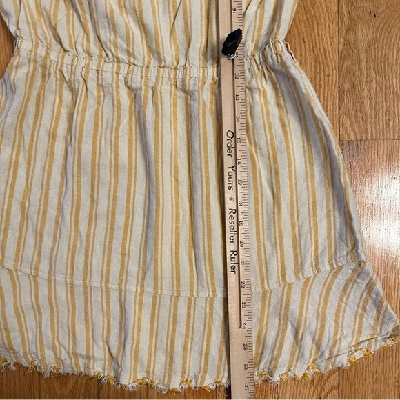 Cloth & Stone Anthropologie Yellow Striped Strapless frayed edge mini Dress Sz S - Picture 4 of 8
